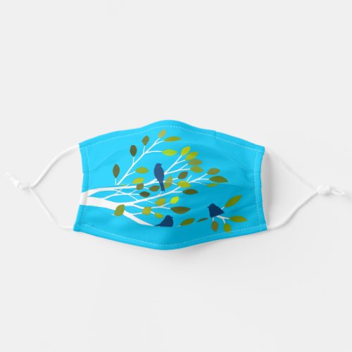 Blue Birds Roosting on Tree Branch Blue Teal Sky Adult Cloth Face Mask