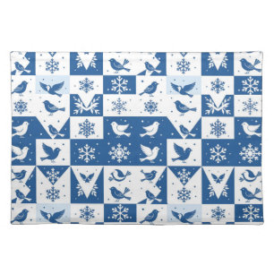 Blue Birds & Snowflakes Christmas Winter Pattern Cloth Placemat