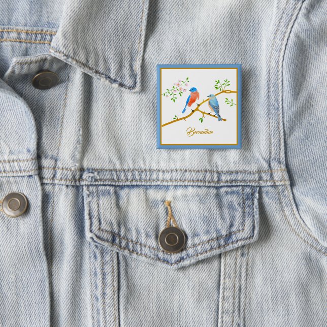 Blue Birds Square Name Button (In Situ)