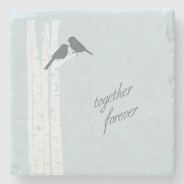 Blue Birds Together Forever  Stone Coaster (Front)
