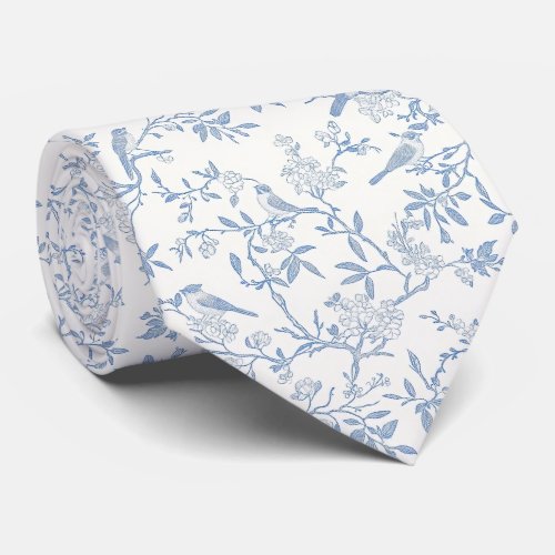 Blue birds toile de jouy neck tie