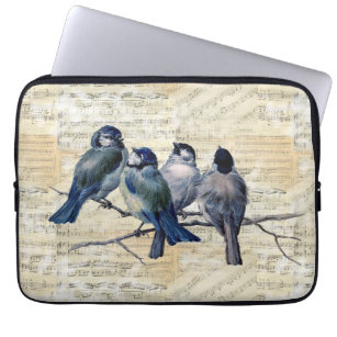 Blue Birds Vintage Music Laptop Case