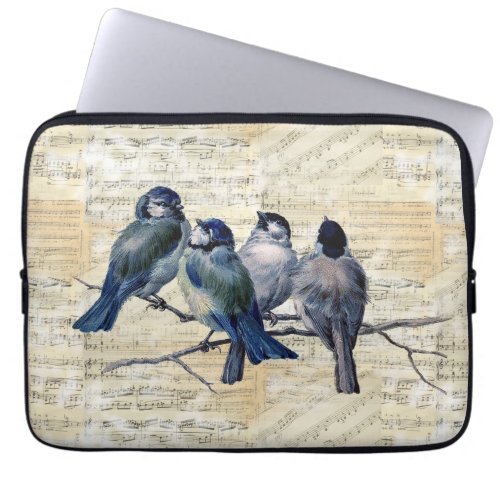 Blue Birds Vintage Music Laptop Case