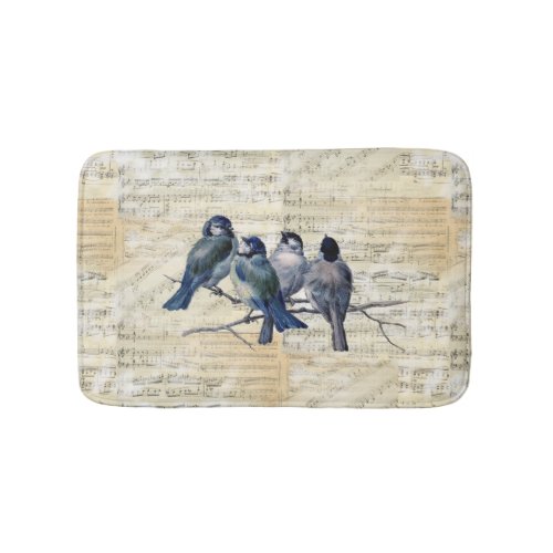 Blue Birds Vintage Sheet Music Bath Mat