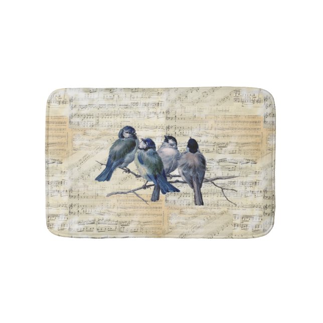 Blue Birds Vintage Sheet Music Bath Mat (Front)