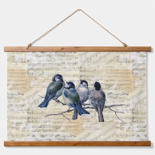 Blue Birds Vintage Sheet Music Tapestry Hanging (Front)