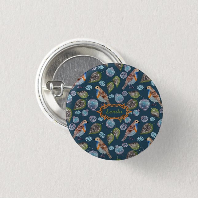 Blue Birds Watercolor Pattern Button (Front & Back)