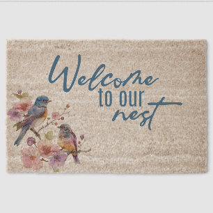 Blue Birds Welcome To Our Nest Coir Mat
