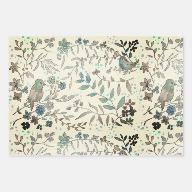 Blue birds wrapping paper sheets (Front)