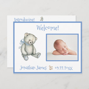 Blue Birth Photo Bear Baby Announcement