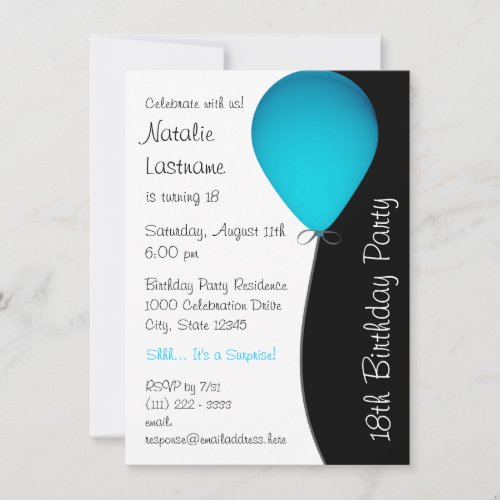 Blue Birthday Balloon Personalized Invite