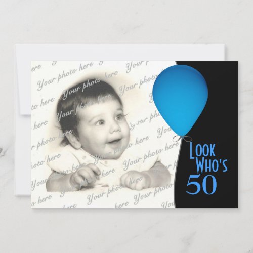 Blue Birthday Balloon with Photo Invitation