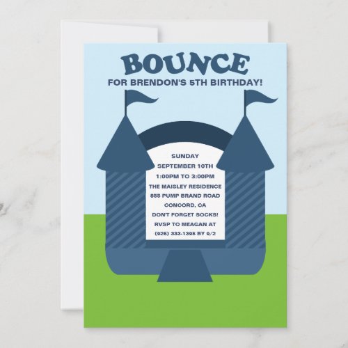 Blue Birthday Bounce Bouncy House Birthday Party Invitation