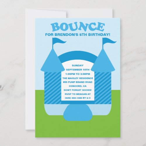 Blue Birthday Bounce Bouncy House Birthday Party Invitation