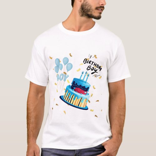 Blue Birthday Boy Cake Design Custom T-Shirt