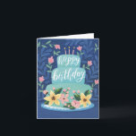 Blue Birthday Cake Birthday Greeting Card<br><div class="desc">An elegant birthday card features original hand-painted gouache illustrations.</div>