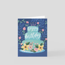Blue Birthday Cake Birthday Greeting Card