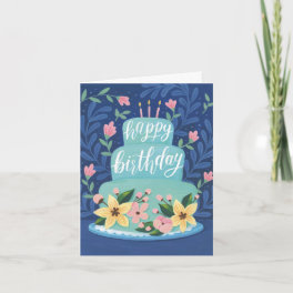 Blue Birthday Cake Birthday Greeting Card
