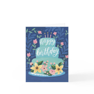 Blue Birthday Cake Birthday Greeting Card