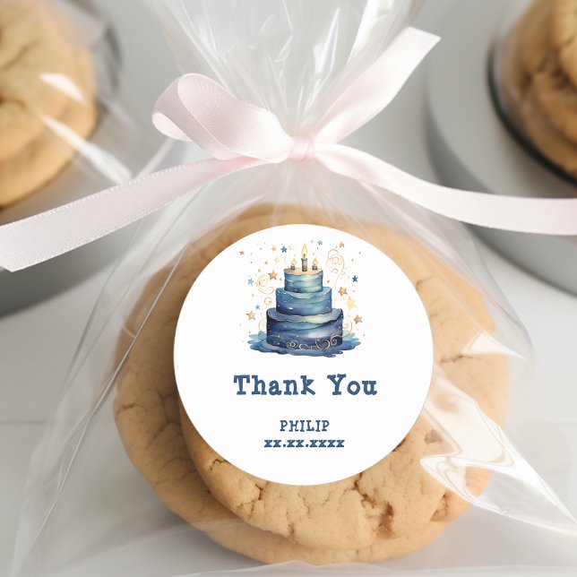 Blue Birthday cake birthday thank you Classic Round Sticker (Creator Uploaded)