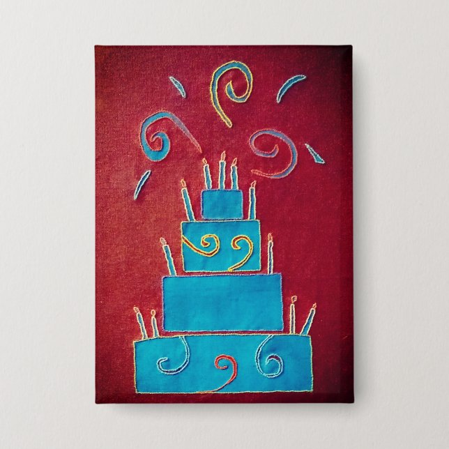 Blue birthday cake button (Front)