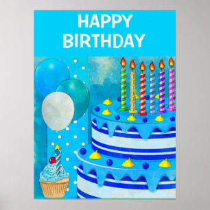 Blue Birthday Cake Poster