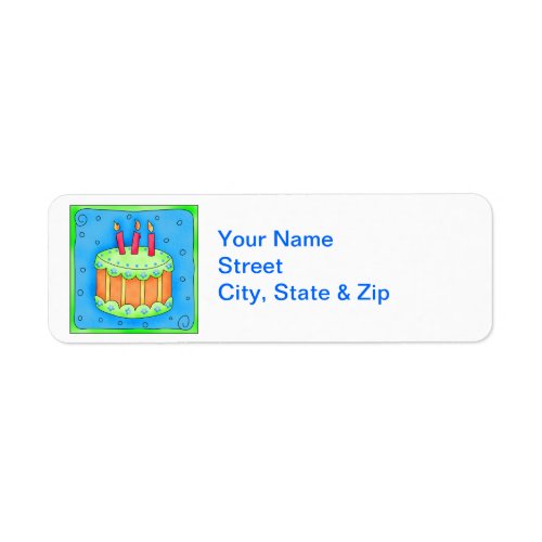 Blue Birthday Cake Return Address Label