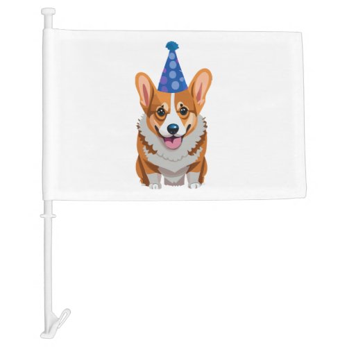 Blue Birthday Corgi Classic T_Shirt Car Flag