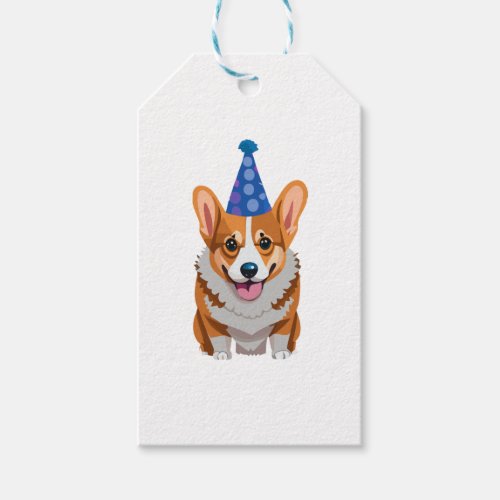 Blue Birthday Corgi Classic T_Shirt Gift Tags