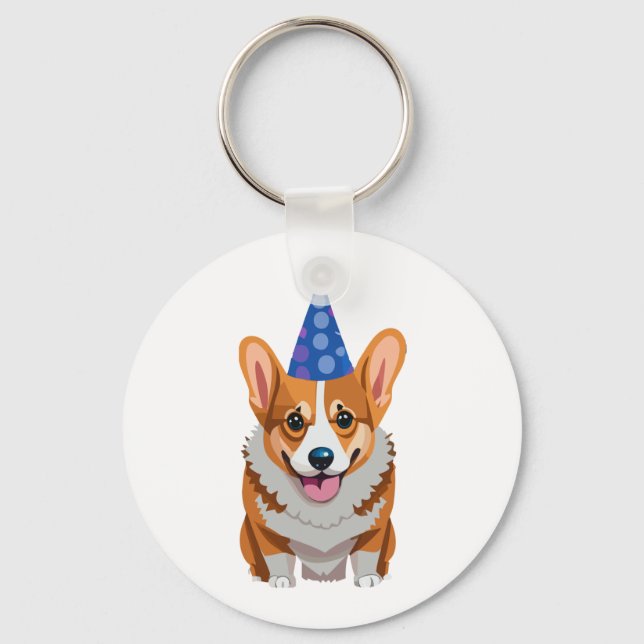 Blue Birthday Corgi Classic T-Shirt Keychain (Front)