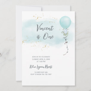 Blue Birthday Invitation baby Boy water color