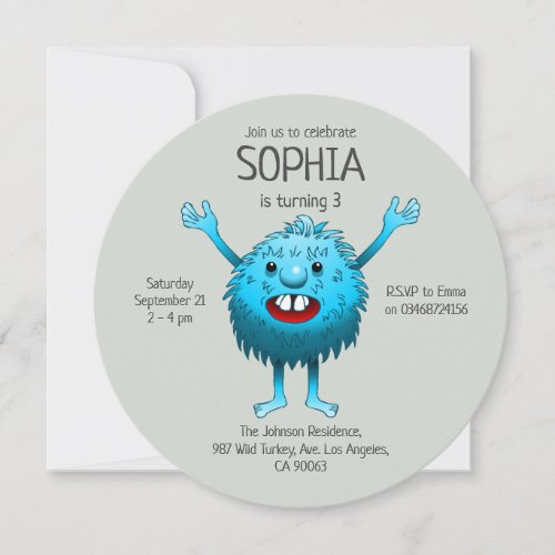 Blue Birthday Monster Invitation