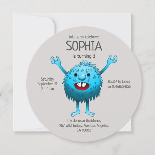 Blue Birthday Monster Invitation