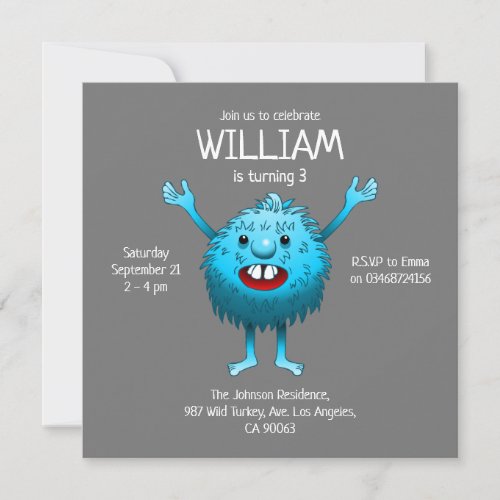 Blue Birthday Monster Invitation