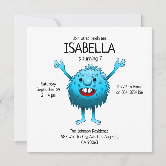 Blue Birthday Monster Invitation (Front)