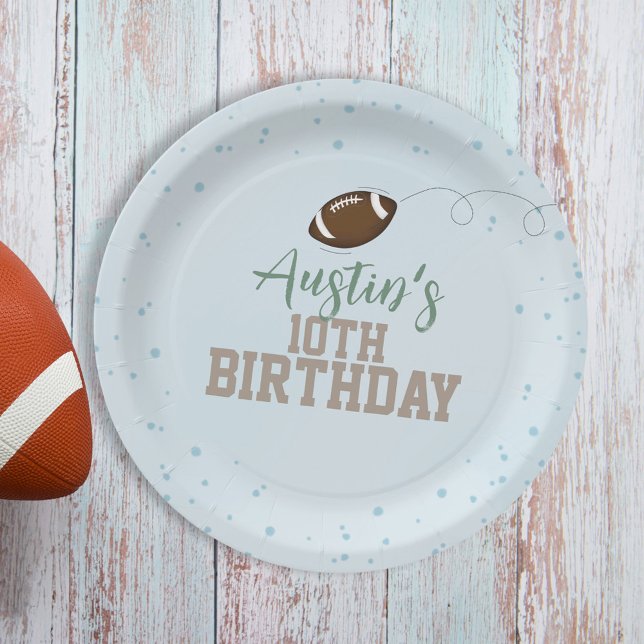 Blue Birthday Party Football Personalized Paper Plates (Creator Uploaded)