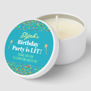 Blue Birthday Party is Lit Confetti Custom Thanks Mini Candle Favors