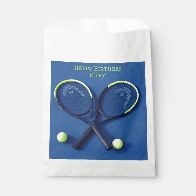 Blue Birthday Party Rackets and Balls Tennis Favor Bag (Front)