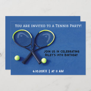 Blue Birthday Party Rackets and Balls Tennis Invitation