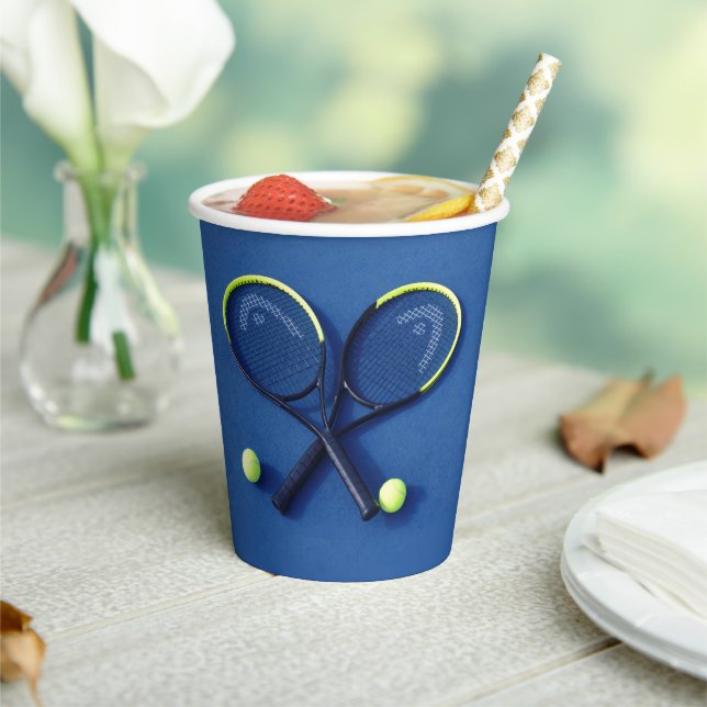 Blue Birthday Party Rackets and Balls Tennis Paper Cups (Insitu)