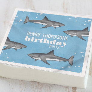 Blue Birthday Party Sharks Personalized Napkins