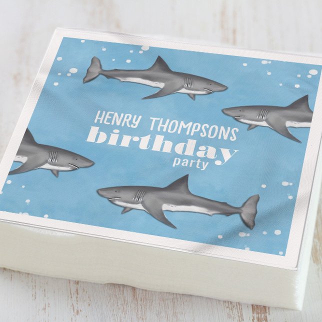 Blue Birthday Party Sharks Personalized  Napkins (Creator Uploaded)