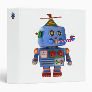 Blue birthday party toy robot 3 ring binder