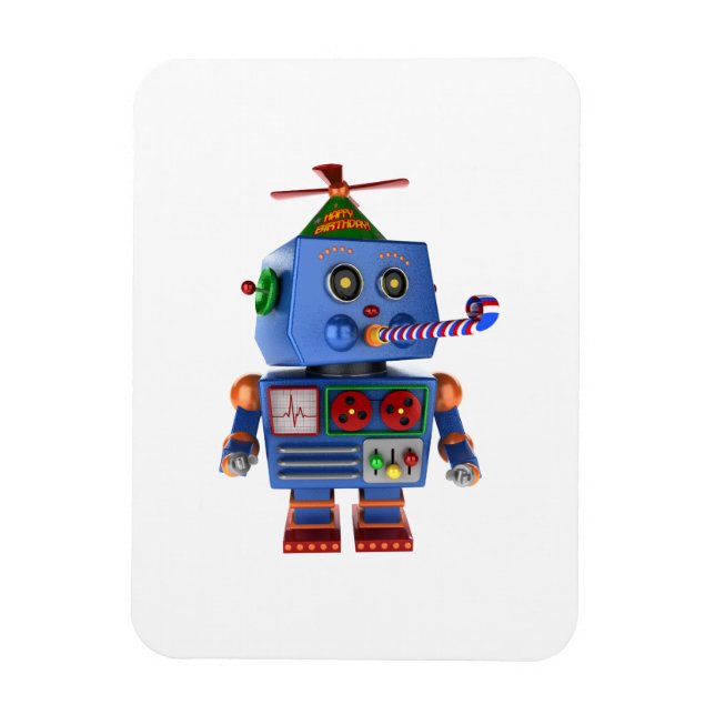 Blue birthday party toy robot magnet (Vertical)