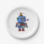 Blue birthday party toy robot paper plates