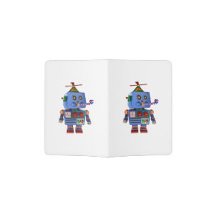 Blue birthday party toy robot passport holder
