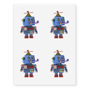 Blue birthday party toy robot temporary tattoos