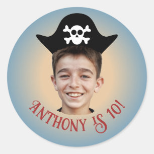 Blue Birthday Pirate with Pirate Hat Photo Sticker