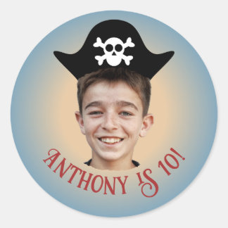 Blue Birthday Pirate with Pirate Hat Photo Sticker