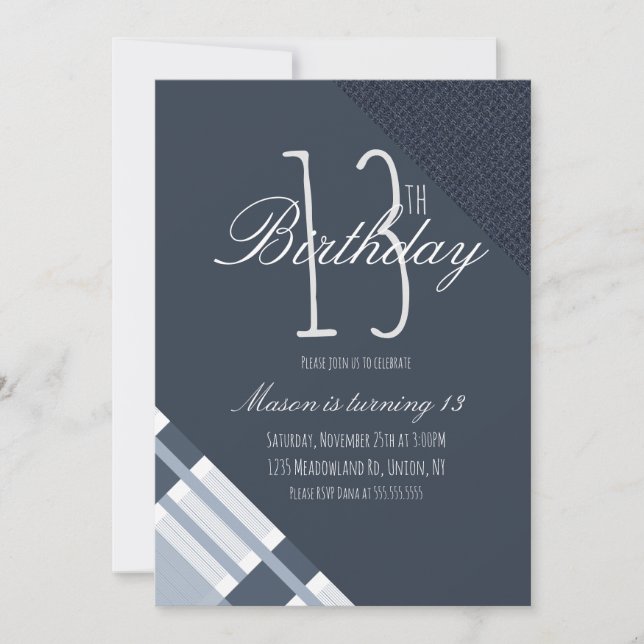 Blue Birthday Plaid Denim Boys Thirteen Party (Front)